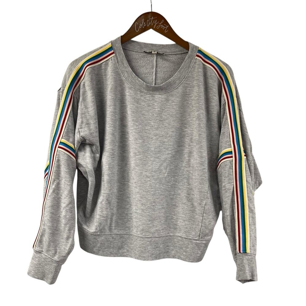 Express Gray Sweatshirt Crop Boxy Fit WithColorful Stripe Medium Soft Comfy Cozy